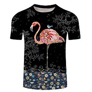 Men's Unisex Tee T shirt 3D Print Flamingo Graphic Prints Leaves 3D Print Short Sleeve Casual Tops Basic Designer Big and Tall Blue miniinthebox