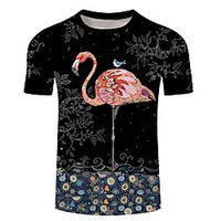 Men's Unisex Tee T shirt 3D Print Flamingo Graphic Prints Leaves 3D Print Short Sleeve Casual Tops Basic Designer Big and Tall Blue miniinthebox - thumbnail