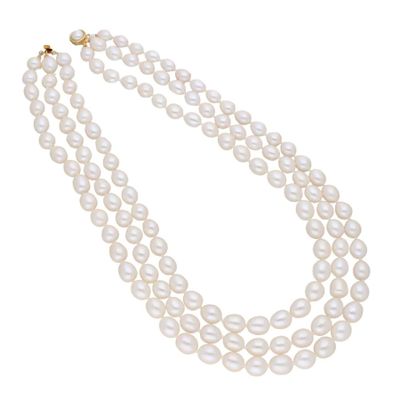 Sri Jagdamba Pearls 3 Line Knoted Oval Pearl Set - JPJUN-20-177