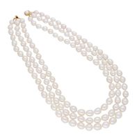 Sri Jagdamba Pearls 3 Line Knoted Oval Pearl Set - JPJUN-20-177