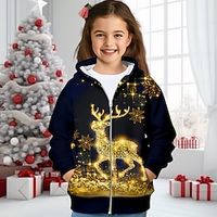 Christmas Girls' 3D Elk Hoodie Coat Outerwear Long Sleeve 3D Print Fall Winter Active Fashion Cute Polyester Kids 3-12 Years Outdoor Casual Daily Regular Fit miniinthebox - thumbnail