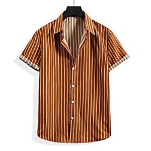 Men's Shirt Striped Short Sleeve Casual Tops Simple Blue Red Coffee Lightinthebox
