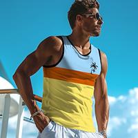 Color Block Coconut Palm Fashion Outdoor Casual Men's 3D Print Tank Top Vest Top Undershirt Street Casual Daily T shirt Light Blue Pink Sleeveless Crew Neck Shirt Spring Summer Clothing Apparel S M Lightinthebox