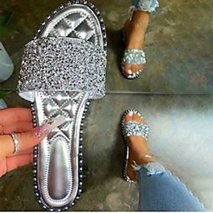 Women's Slippers  Flip-Flops Flat Heel Open Toe PU Sparkling Glitter Sequin Solid Colored Black Yellow Blue miniinthebox