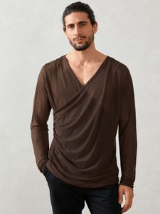 YOINS BASICS Men Autumn Casual V-neck Sexy Solid Color Comfortable T-Shirt