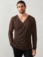 YOINS BASICS Men Autumn Casual V-neck Sexy Solid Color Comfortable T-Shirt - thumbnail