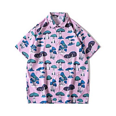 Men's Shirt 3D Print Plants Graphic Mushroom Button-Down Print Short Sleeve Casual Tops Casual Blushing Pink miniinthebox