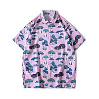 Men's Shirt 3D Print Plants Graphic Mushroom Button-Down Print Short Sleeve Casual Tops Casual Blushing Pink miniinthebox - thumbnail