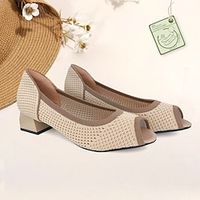 Women's Heels Flyknit Shoes Wedding Office Work Plaid Block Heel Open Toe Classic Casual Comfort Walking Knit Tissage Volant Loafer Black / White Black / Beige Black Lightinthebox