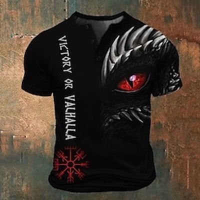 Graphic Viking Fashion Retro Vintage Classic Men's 3D Print T shirt Tee Henley Shirt Sports Outdoor Holiday Going out T shirt Red Blue Purple Short Sleeve Henley Shirt Spring  Summer Clothing Apparel Lightinthebox