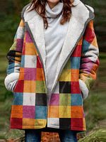 Women's Colorful Printed Casual Fleece Thickened Hooded Coat