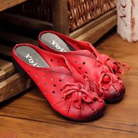 SOCOFY Flower Tassel Leather Hollow Out Breathable Open Heel Shoes