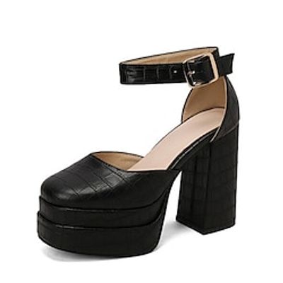 Women's Heels Ankle Strap Heels Daily Chunky Heel Closed Toe Casual Polyester Ankle Strap Solid Color Black Yellow Red miniinthebox