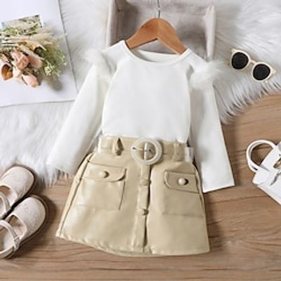 2 Pieces Toddler Girls' Solid Color DressSet Set Long Sleeve Active School 3-7 Years Spring Brown Beige Lightinthebox