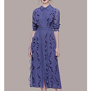 Sheath / Column Empire Minimalist Holiday Prom Dress Shirt Collar Long Sleeve Ankle Length Chiffon with Ruffles 2021 miniinthebox