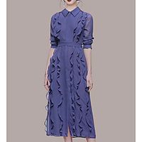 Sheath / Column Empire Minimalist Holiday Prom Dress Shirt Collar Long Sleeve Ankle Length Chiffon with Ruffles 2021 miniinthebox - thumbnail