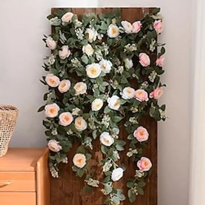 2pcs Eucalyptus Garland with Rose 175CM, Peony Rattan with Fruit, Greenery Garland Bulk Artificial Silk Floral Eucalyptus Leaves Vines for Wedding Party Table Mantle Wall Home Room Decor miniinthebox