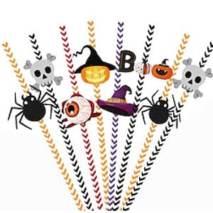 Disposable Paper Straws for Halloween Decoration, Horror Theme, Skeleton, Spider, Water Cup, Party Supplies, 24PCs Lightinthebox