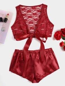 Deep v neck Tie-up design Lace Lingerie set