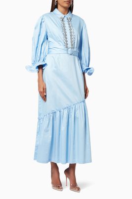 Belted Shirt Dress with Embellished Placket Belted Shirt Dress with Embellished Placket
