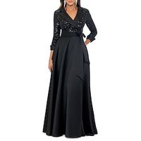 A-Line Evening Gown Elegant Dress Formal Wedding Guest Floor Length 34 Length Sleeve V Neck Pocket Satin with Bow(s) 2023 Lightinthebox - thumbnail