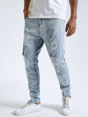 Men Plain Zip Fly Ripped Skinny Jeans Men Plain Zip Fly Ripped Skinny Jeans