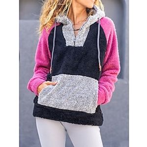 Women's Hoodie Sweatshirt Pullover Fleece Flannel Color Block Warm Teddy Fuzzy Drawstring Front Pocket Quarter Zip Pink Casual Sports Hooded Long Sleeve Top Micro-elastic Fall  Winter Lightinthebox