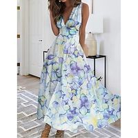 Women's Long Dress Maxi Dress Casual Dress Swing Dress A Line Dress Floral Butterfly Fashion Streetwear Outdoor Daily Date Print Sleeveless V Neck Dress Regular Fit White Pink Royal Blue Summer Spring Lightinthebox