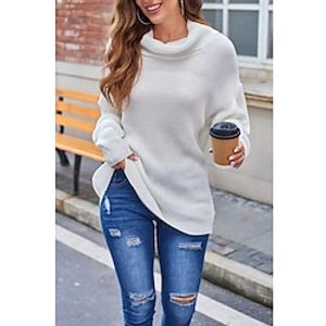 Women's Pullover Sweater Jumper Cowl Ribbed Knit Polyester Knitted Fall Winter Regular Outdoor Daily Going out Streetwear Stylish Casual Long Sleeve Solid Color White S M L miniinthebox