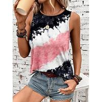 Women's Tank Top Vest Tie Dye Color Gradient Print Black Sleeveless Vintage Ethnic Crew Neck Summer Lightinthebox