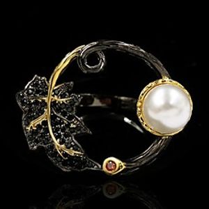 Ring Freshwater Pearl Two Stone Black Brass Floral Theme Artistic Elegant Baroque 1pc 6 7 8 9 10  Women's Lightinthebox