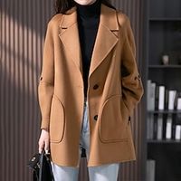 Women's Wool Blend Blazer Winter Coat Single Breasted Lapel Jacket with Pockets Warm Windproof Casual Street Jacket Long Sleeve Black Khaki Dark Navy Camel miniinthebox - thumbnail