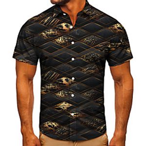 Men's Shirt 3D Print Lattice Graphic Prints Button-Down Short Sleeve Street Tops Casual Fashion Classic Breathable Dark Gray miniinthebox