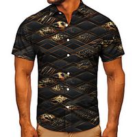 Men's Shirt 3D Print Lattice Graphic Prints Button-Down Short Sleeve Street Tops Casual Fashion Classic Breathable Dark Gray miniinthebox - thumbnail