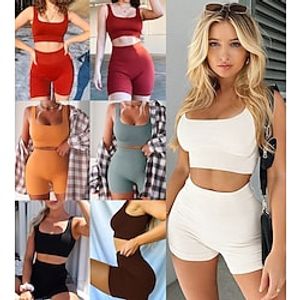 Women's Yoga Suit 2 Piece Solid Color Clothing Suit rice white Black Yoga Fitness Gym Workout Tummy Control Butt Lift Breathable Sport Activewear Stretchy Slim Lightinthebox