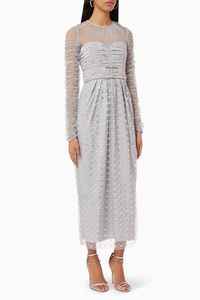 Cluster Sequin Midi Dress in Mesh