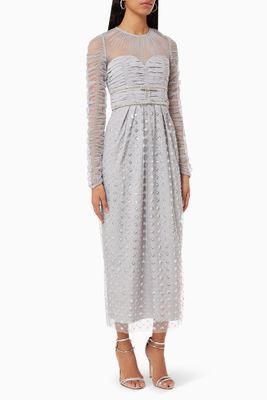 Cluster Sequin Midi Dress in Mesh