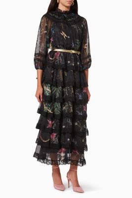 Tiered Floral Dress in Crepe Tiered Floral Dress in Crepe