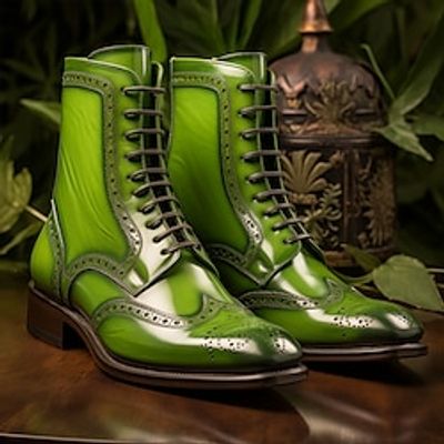 Men's Boots Formal Shoes Dress Shoes Walking Classic British Xmas Office  Career Party  Evening PU Waterproof Massage Slip Resistant Booties  Ankle Boots Lace-up Green Fall Winter Lightinthebox