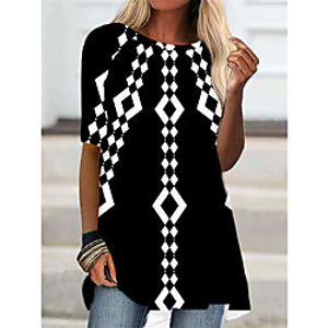 Women's T Shirt Dress Tee Dress Short Mini Dress Rainbow Black Half Sleeve Print Geometric Print Fall Summer Round Neck Casual 2021 S M L XL XXL 3XL Lightinthebox