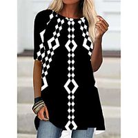 Women's T Shirt Dress Tee Dress Short Mini Dress Rainbow Black Half Sleeve Print Geometric Print Fall Summer Round Neck Casual 2021 S M L XL XXL 3XL Lightinthebox - thumbnail