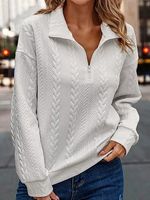 Women's Casual Solid Color Zipper Embossed Lapel Sweatshirt