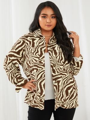 YOINS Plus Size Lapel Collar Animal Long Sleeves Coat YOINS Plus Size Lapel Collar Animal Long Sleeves Coat
