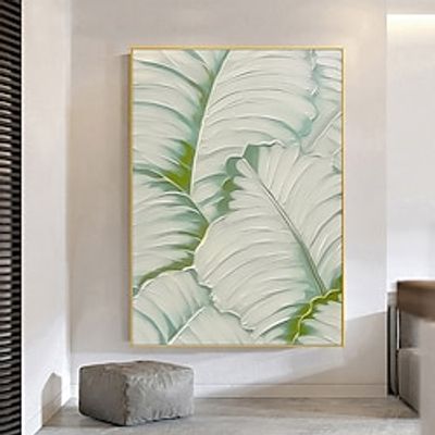 Hand Painted  Large Original Green Banana Leaf Oil Painting on Canvas Small Fresh mint Green Art Green Plants Painting handmade 3d Banana Leaf Textured Art painting Decor ready to hang or canvas Lightinthebox
