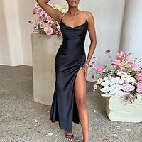 Mermaid Black Dress Party Dresses High Split Dress Formal Floor Length Sleeveless Spaghetti Strap  Satin Backless with Slit 2023 Lightinthebox - thumbnail