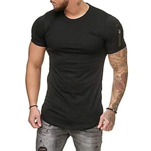 men's gym muscle athletic t-shirt fashion zipper workout cotton shirt slim fit summer short sleeve top miniinthebox