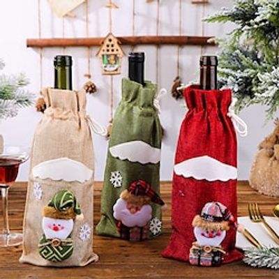 1pc Christmas Decorations Christmas Linen Cloth Wine Bottle Cover Bag Lightinthebox
