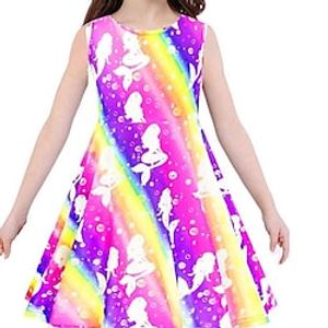 Kids Little Girls' Dress Animal A Line Dress Daily Holiday Pleated Print Blue Purple Pink Knee-length Sleeveless Princess Sweet Dresses Summer Regular Fit 1pcs 3-12 Years Lightinthebox