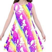 Kids Little Girls' Dress Animal A Line Dress Daily Holiday Pleated Print Blue Purple Pink Knee-length Sleeveless Princess Sweet Dresses Summer Regular Fit 1pcs 3-12 Years Lightinthebox - thumbnail