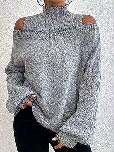 Casual Loose Solid Color Hollow Wool Pullover